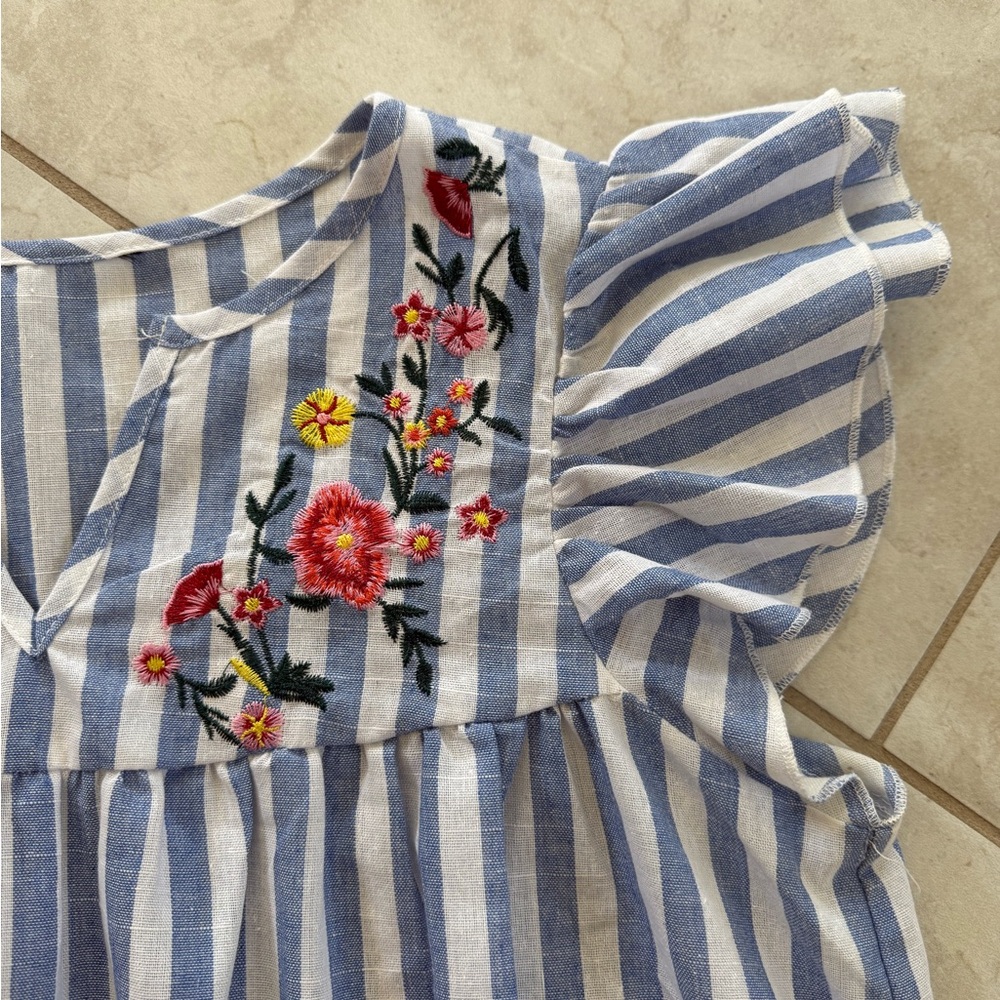 Blue Striped Top with Floral Embroidery - Picture 2 of 2